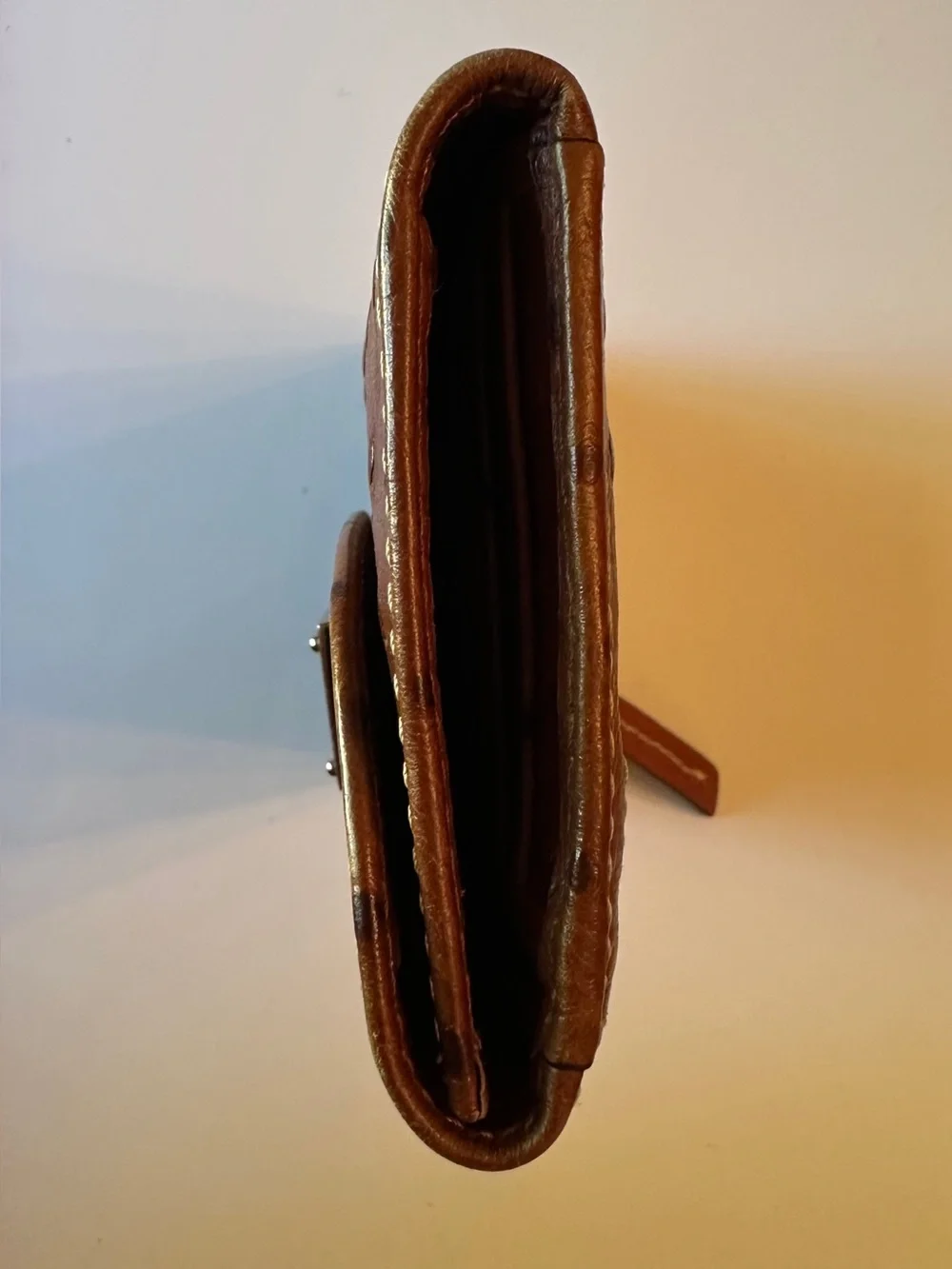 DOONEY & BOURKE CARAMEL/TAN OSTRICH-EMBOSSED CONTINENTAL CLUTCH